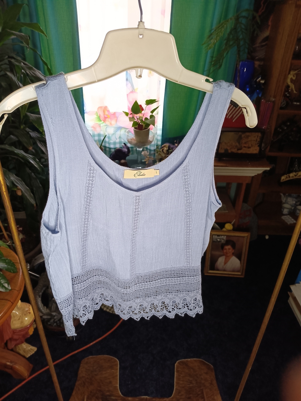 Elodie Pale Blue Crochet-Hem Tank Top